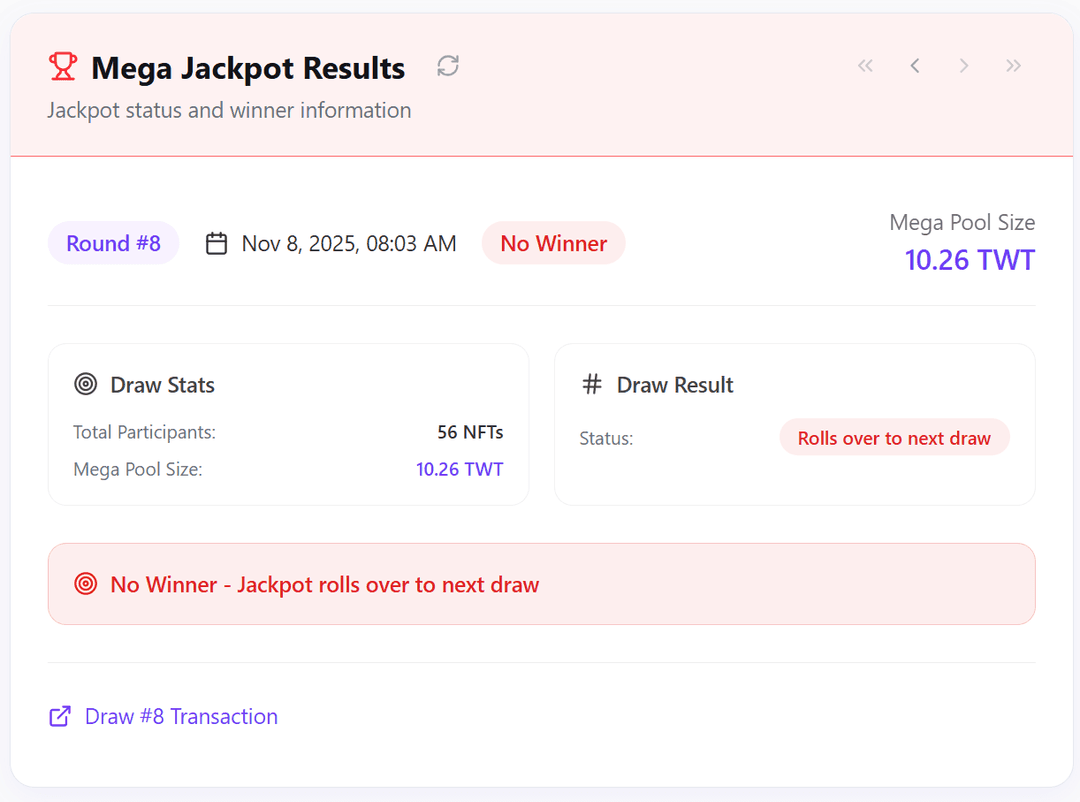 Mega Draws example showing available draw number