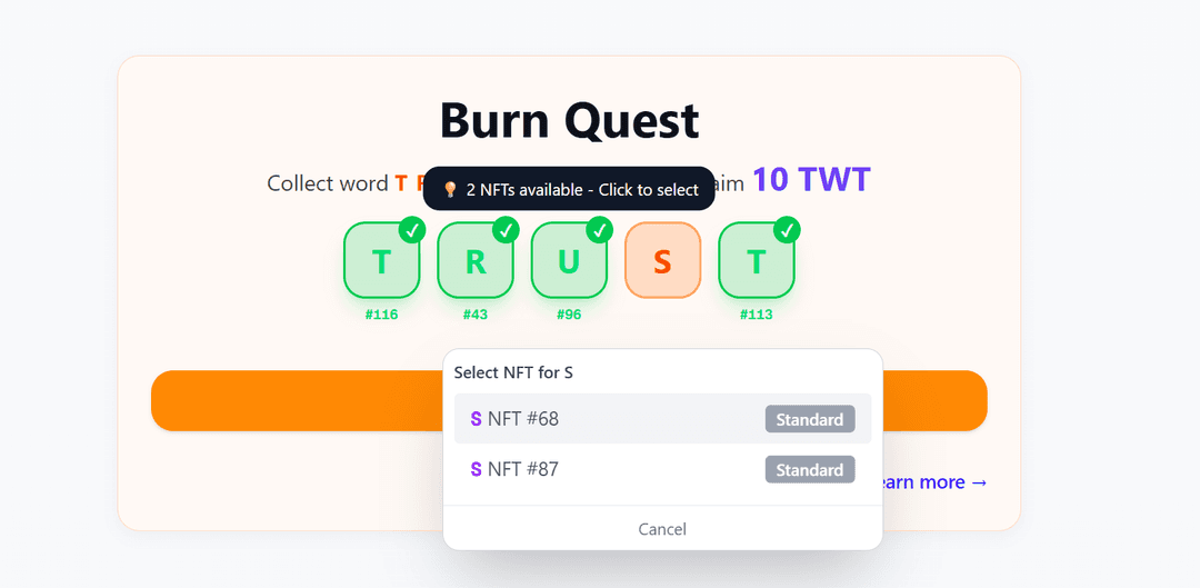 Burn Quests section